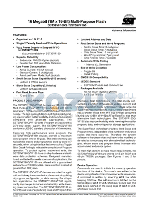 SST39VF160Q datasheet - 16 Megabit (1M x 16-Bit) Multi-Purpose Flash