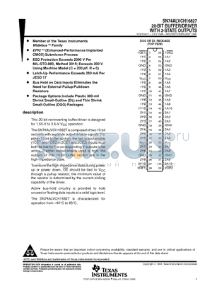 SN74ALVCH16827DGG datasheet - 20-BIT BUFFER/DRIVER WITH 3-STATE OUTPUTS