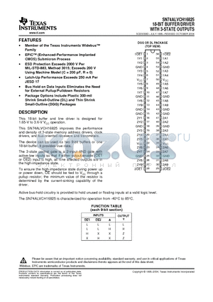 SN74ALVCH16825DL datasheet - Member of the Texas Instruments Widebus