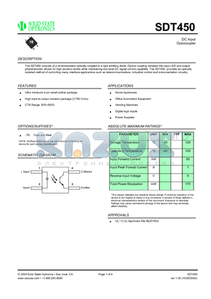 SDT450 datasheet - DC Input Optocoupler