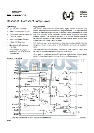 UC1871 datasheet - Resonant Fluorescent Lamp Driver