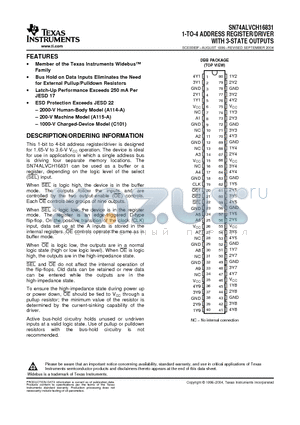 SN74ALVCH16831 datasheet - 1-TO-4 ADDRESS REGISTER/DRIVER WITH 3-STATE OUTPUTS