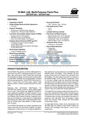 SST39VF1681-70-4I-B3K datasheet - 16 Mbit (x8) Multi-Purpose Flash Plus