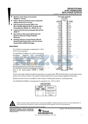 SN74ALVCH16863DGG datasheet - 18-BIT TRANSCEIVER WITH 3-STATE OUTPUTS