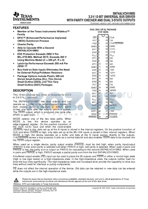 SN74ALVCH16903DL datasheet - 3.3-V 12-BIT UNIVERSAL BUS DRIVER WITH PARITY CHECKER AND DUAL 3-STATE OUTPUTS