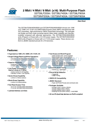 SST39VF200A datasheet - Mbit / 4 Mbit / 8 Mbit (x16) Multi-Purpose Flash