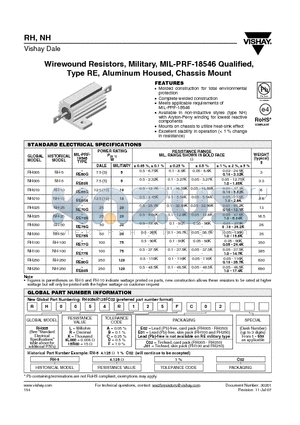 RH00515R00125AE01 datasheet - Wirewound Resistors, Military, MIL-PRF-18546 Qualified, Type RE, Aluminum Housed, Chassis Mount