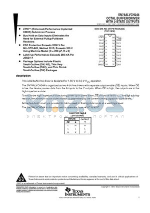SN74ALVCH244 datasheet - OCTAL BUFFER/DRIVER WITH 3-STATE OUTPUTS