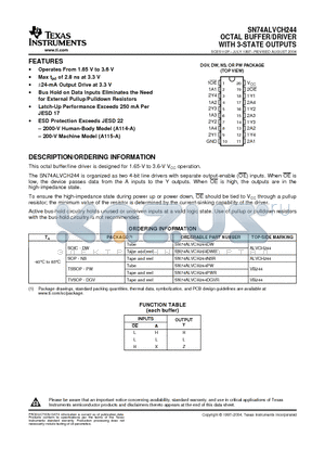 SN74ALVCH244DGVR datasheet - OCTAL BUFFER/DRIVER WITH 3-STATE OUTPUTS
