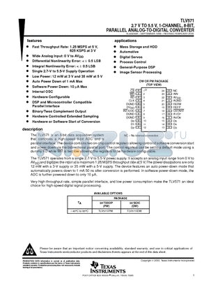 TLV571IDW datasheet - 2.7 V TO 5.5 V, 1-CHANNEL, 8-BIT, PARALLEL ANALOG-TO-DIGITAL CONVERTER