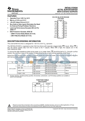 SN74ALVCH244PWE4 datasheet - OCTAL BUFFER/DRIVER WITH 3-STATE OUTPUTS