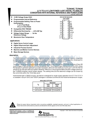 TLV5639CDW datasheet - 2.7 V TO 5.5 V LOW POWER 12-BIT DIGITAL-TO-ANALOG CONVERTERS WITH INTERNAL REFERENCE AND POWER DOWN