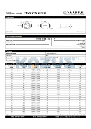 PSDS-0402-100M-B datasheet - SMD Power Inductor