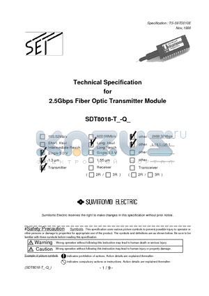 SDT8018-TC-QN datasheet - 2.5Gbps Fiber Optic Transmitter Module
