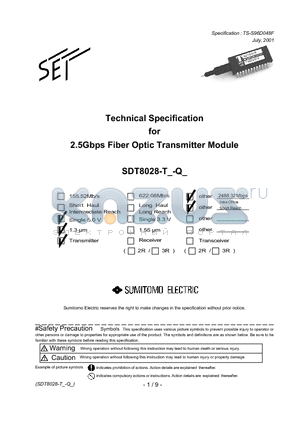 SDT8020-TC-QN datasheet - Techncal Specification for 2.5Gbps Filber Optic Transmitter Module