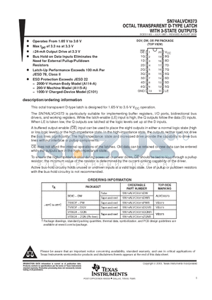 SN74ALVCH373DW datasheet - OCTAL TRANSPARENT D-TYPE LATCH WITH 3-STATE OUTPUTS