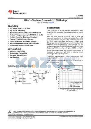 TLV62065 datasheet - 3-MHz 2A Step Down Converter in 2x2 SON Package