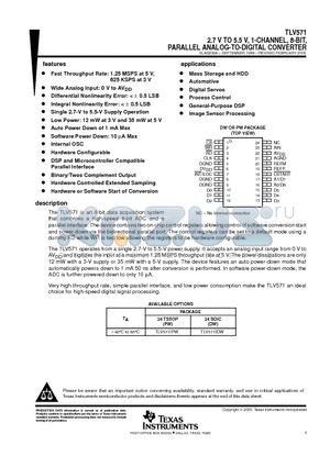 TLV571IPW datasheet - 2.7 V TO 5.5 V, 1-CHANNEL, 8-BIT, PARALLEL ANALOG-TO-DIGITAL CONVERTER