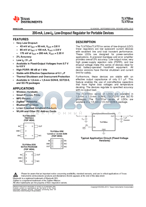 TLV70012DDCR datasheet - 200-mA, Low-IQ, Low-Dropout Regulator for Portable Devices