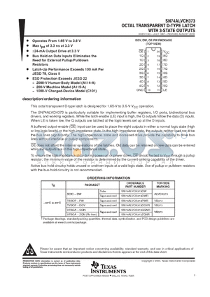 SN74ALVCH373 datasheet - OCTAL TRANSPARENT D-TYPE LATCH WITH 3-STATE OUTPUTS