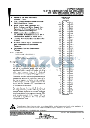 SN74ALVCHG162280DBB datasheet - 16-BIT TO 32-BIT REGISTERED BUS EXCHANGER WITH BYTE MASKS AND 3-STATE OUTPUTS