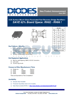 RH04 datasheet - 0.5A Surface Mount Glass-Passivated Fast Recovery Bridge Rectifiers--