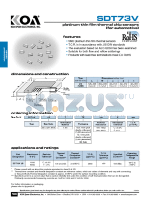 SDT73V2BTTEK100C385 datasheet - platinumthin film thermal chip sensors (for automotive)