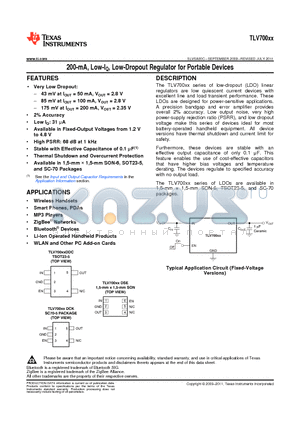 TLV70012DDCR datasheet - 200-mA, Low-IQ, Low-Dropout Regulator for Portable Devices