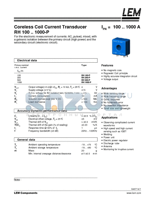 RH100-P datasheet - Coreless Coil Current Transducer RH 100~1000-P