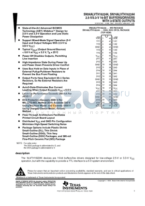 SN74ALVTH162244GR datasheet - 2.5-V/3.3-V 16-BIT BUFFERS/DRIVERS WITH 3-STATE OUTPUTS