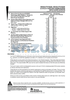 SN74ALVTH162245 datasheet - 2.5-V/3.3-V 16-BIT BUS TRANSCEIVERS WITH 3-STATE OUTPUTS