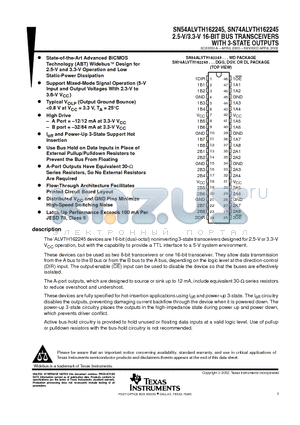 SN74ALVTH162245QR datasheet - 2.5-V/3.3-V 16-BIT BUS TRANSCEIVERS WITH 3-STATE OUTPUTS