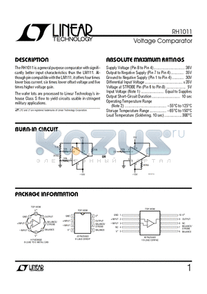 RH1011 datasheet - Voltage Comparator
