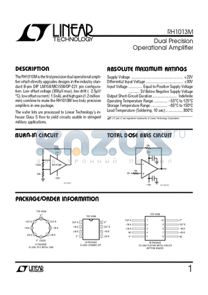 RH1013M datasheet - Dual Precision Operational Amplifier