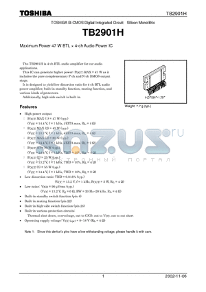 TB2901H datasheet - Maximum Power 47 W BTL  4-ch Audio Power IC