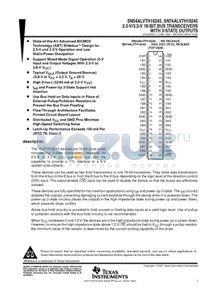 SN74ALVTH16245 datasheet - 2.5-V/3.3-V 16-BIT BUS TRANSCEIVERS WITH 3-STATE OUTPUTS