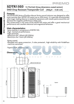 SDTR1503-0600+ datasheet - SMD Drop Resistant Transponder Coil
