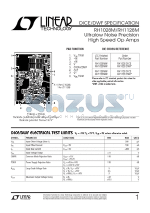 RH1128M datasheet - Ultralow Noise Precision High Speed Op Amps