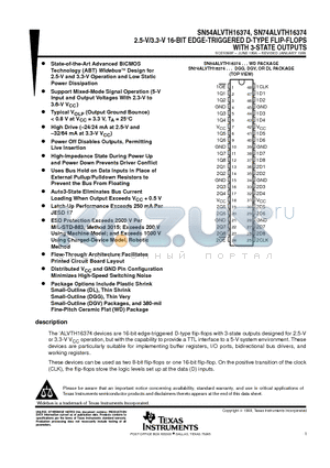 SN74ALVTH16374DGV datasheet - 2.5-V/3.3-V 16-BIT EDGE-TRIGGERED D-TYPE FLIP-FLOPS WITH 3-STATE OUTPUTS