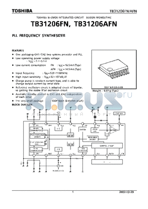 TB31206FN datasheet - PLL FREQUENCY SYNTHESIZER