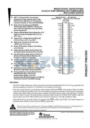 SN74ALVTH16501DGV datasheet - 2.5-V/3.3-V 18-BIT UNIVERSAL BUS TRANSCEIVERS WITH 3-STATE OUTPUTS