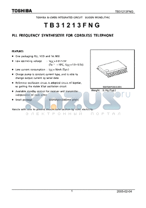 TB31213FNG datasheet - PLL EREQUENCY SYNTHESIZER FOR CORDLESS TELEPHONE