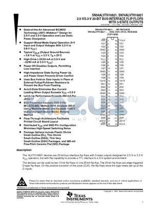 SN74ALVTH16821DGV datasheet - 2.5-V/3.3-V 20-BIT BUS-INTERFACE FLIP-FLOPS WITH 3-STATE OUTPUTS