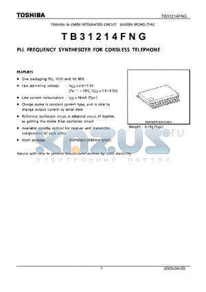TB31214FNG datasheet - PLL EREQUENCY SYNTHESIZER FOR CORDLESS TELEPHONE