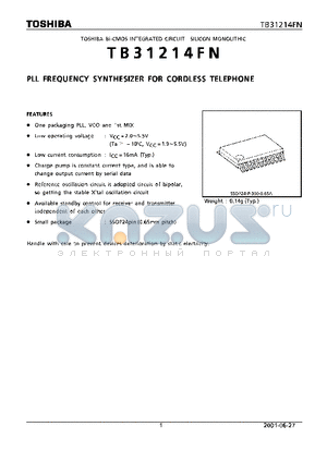 TB31214FN datasheet - PLL FREQUENCY SYNTHESIZER FOR CORDLESS TELEPHONE