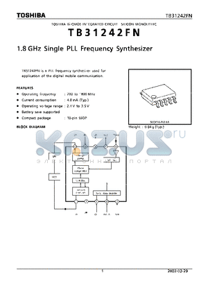 TB31242FN datasheet - 1.8 GHZ SINGLE PLL FREQUENCY SYNTHESIZER
