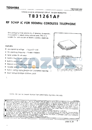 TB31261AF datasheet - RF 1CHIP IC FOR 900Mhz CORDLESS TELEPHONE