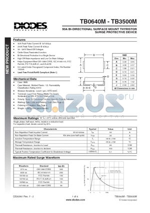 TB3500M datasheet - 50A BI-DIRECTIONAL SURFACE MOUNT THYRISTOR SURGE PROTECTIVE DEVICE