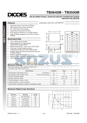 TB3500M datasheet - 50A BI-DIRECTIONAL SURFACE MOUNT THYRISTOR SURGE PROTECTIVE DEVICE