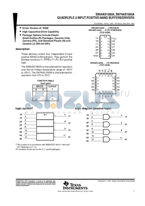 SN74AS1000A datasheet - QUADRUPLE 2-INPUT POSITIVE-NAND BUFFERS/DRIVERS